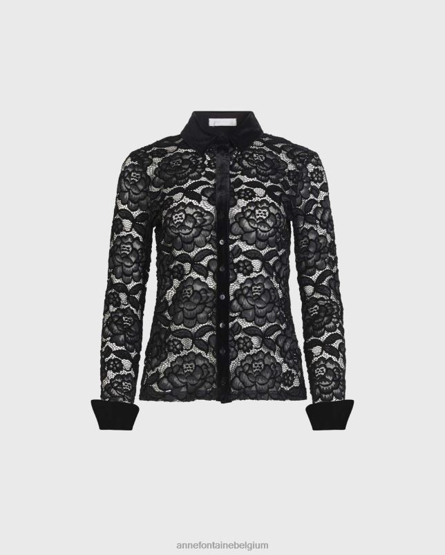 Anne Fontaine vrouwen salinger overhemd kanten overhemd met lange mouwen en fluwelen details kleding zwart 06TRT186