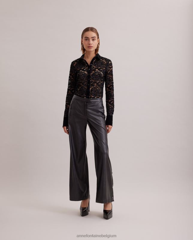 Anne Fontaine vrouwen salinger overhemd kanten overhemd met lange mouwen en fluwelen details kleding zwart 06TRT186