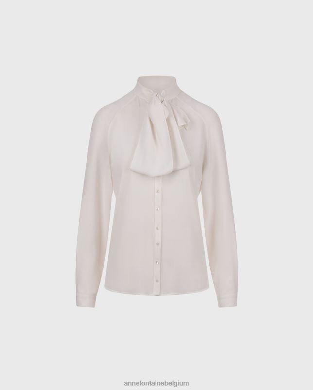 Anne Fontaine vrouwen santana overhemd crêpe overhemd met geknoopte strikkraag kleding wit 06TRT136