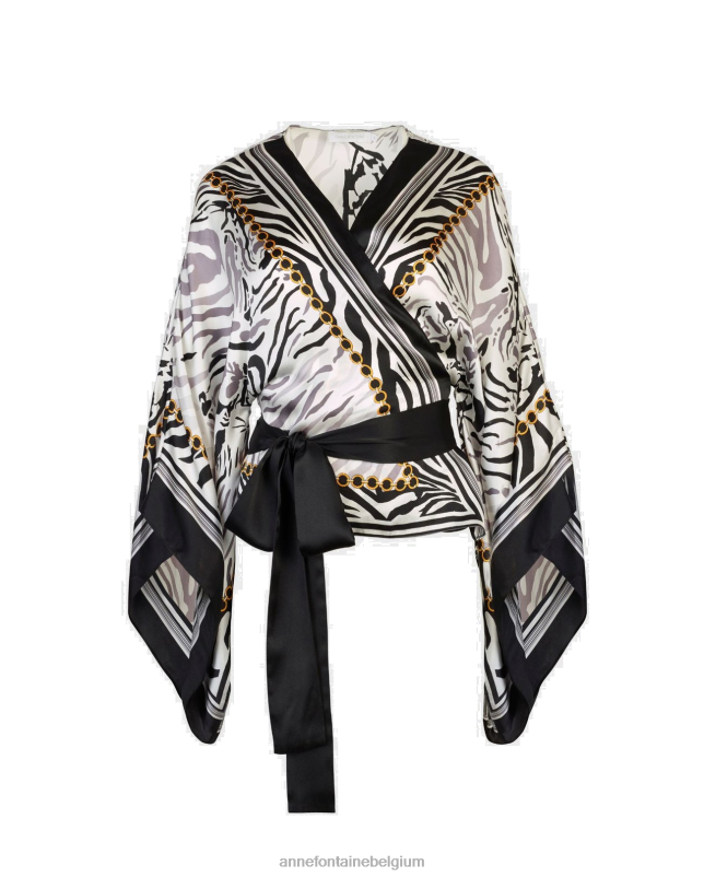 Anne Fontaine vrouwen sculptuur blouse en zebrazijde kimono wikkelblouse kleding zwart wit 06TRT168