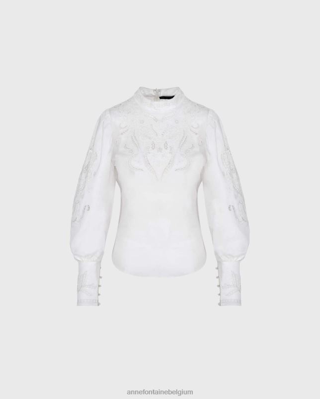 Anne Fontaine vrouwen sucre blouse opengewerkte geborduurde blouse in maan kleding wit 06TRT229