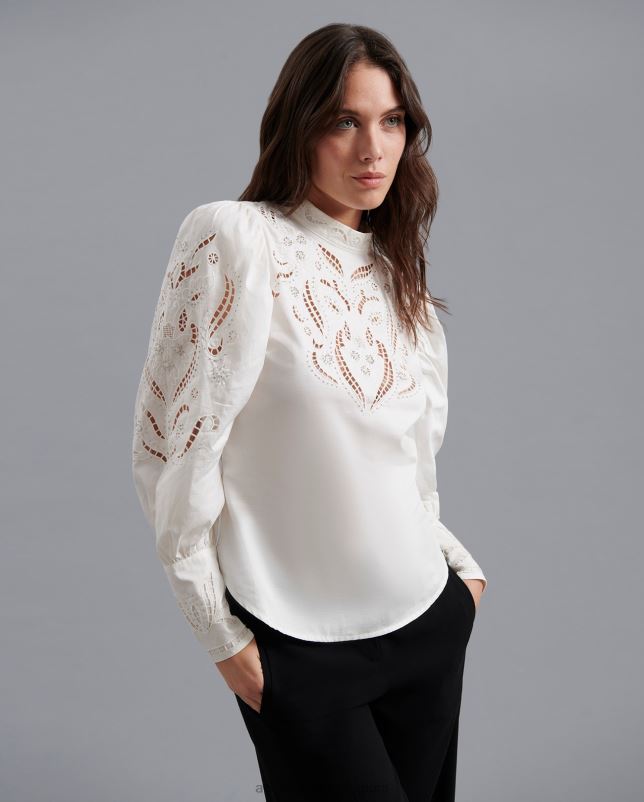 Anne Fontaine vrouwen sucre blouse opengewerkte geborduurde blouse in maan kleding wit 06TRT229