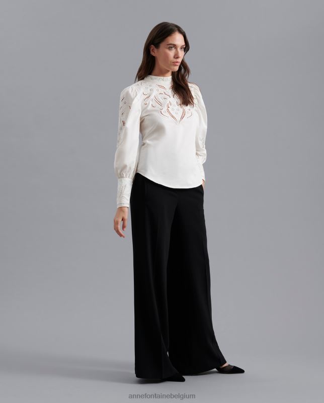 Anne Fontaine vrouwen sucre blouse opengewerkte geborduurde blouse in maan kleding wit 06TRT229