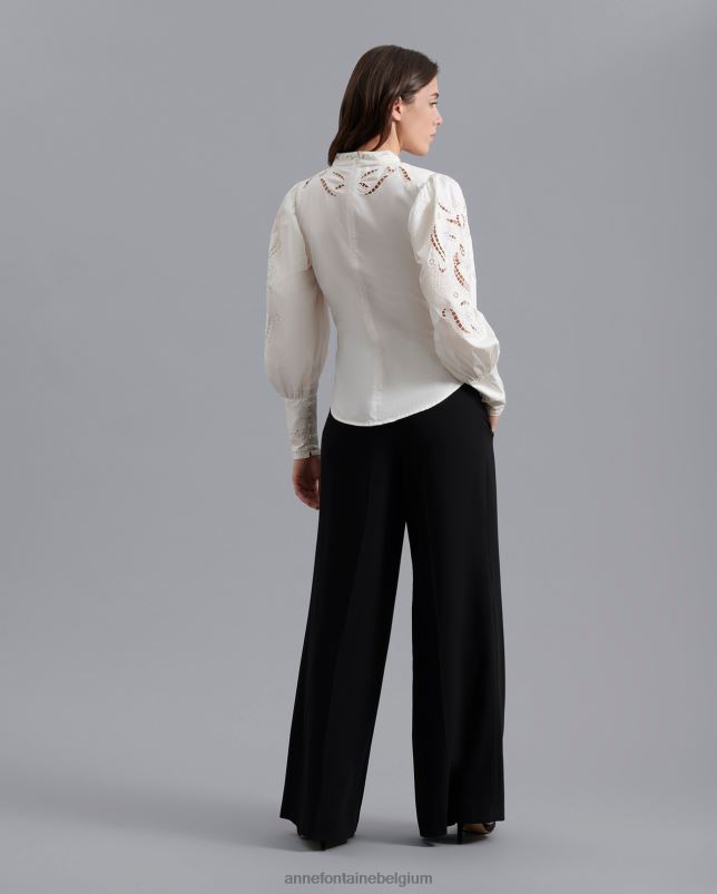 Anne Fontaine vrouwen sucre blouse opengewerkte geborduurde blouse in maan kleding wit 06TRT229