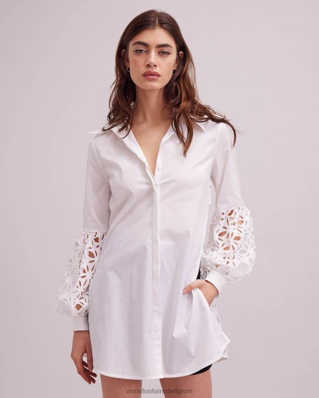 Anne Fontaine vrouwen vallauris overhemd lang overhemd met mouwdetails met oogjes kleding wit 06TRT149