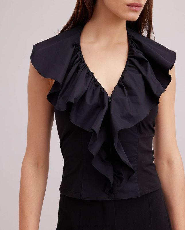 Anne Fontaine vrouwen vanes mouwloos poplin haltertopje met uitlopende ruches kleding zwart 06TRT152