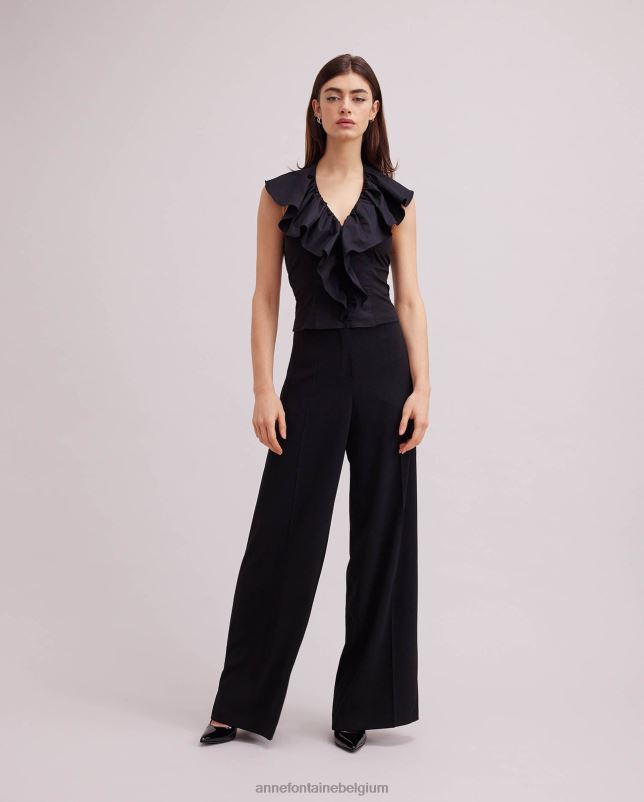 Anne Fontaine vrouwen vanes mouwloos poplin haltertopje met uitlopende ruches kleding zwart 06TRT152