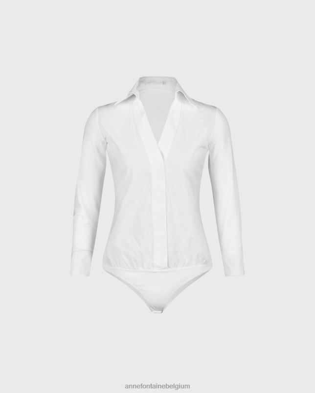 Anne Fontaine vrouwen verene bodysuit poplin en jersey bodysuit met grote puntkraag kleding wit 06TRT192