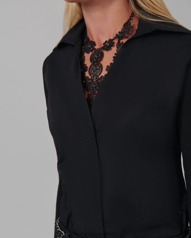 Anne Fontaine vrouwen verene bodysuit poplin en jersey bodysuit met grote puntkraag kleding zwart 06TRT230