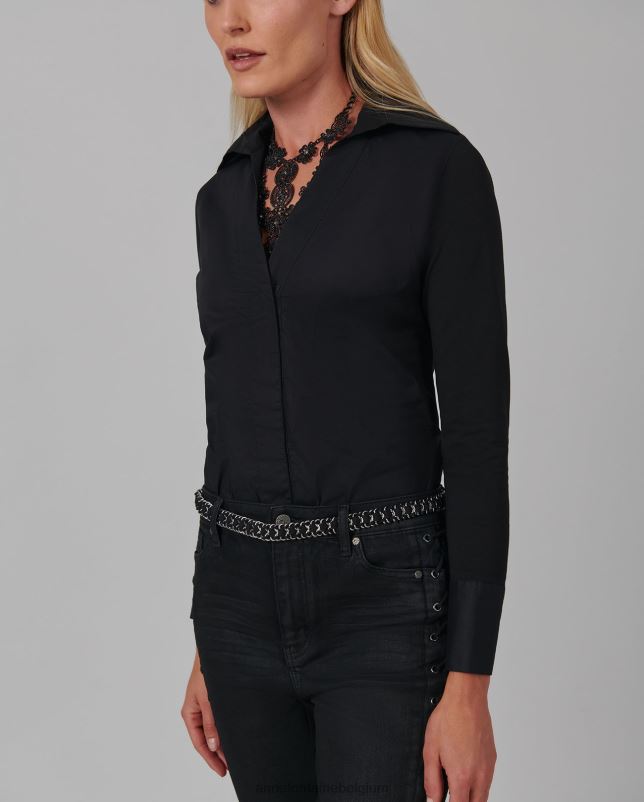 Anne Fontaine vrouwen verene bodysuit poplin en jersey bodysuit met grote puntkraag kleding zwart 06TRT230