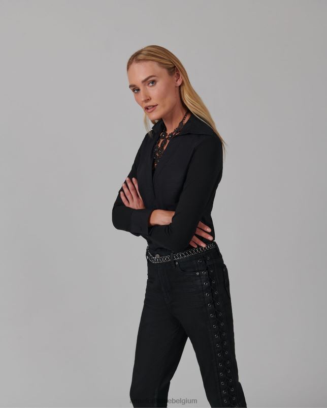 Anne Fontaine vrouwen verene bodysuit poplin en jersey bodysuit met grote puntkraag kleding zwart 06TRT230