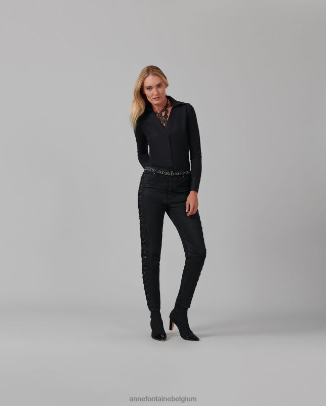Anne Fontaine vrouwen verene bodysuit poplin en jersey bodysuit met grote puntkraag kleding zwart 06TRT230