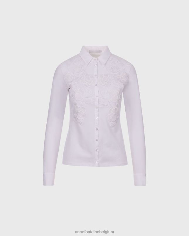 Anne Fontaine vrouwen vianey overhemd pima jersey overhemd met bloemenapplicatie kleding wit 06TRT164
