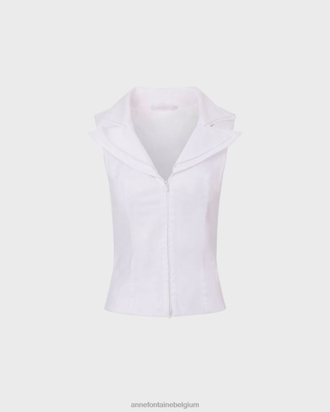 Anne Fontaine vrouwen vileo overhemd mouwloos overhemd met ritssluiting en dubbele inkepingskraag kleding wit 06TRT234