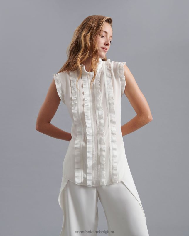 Anne Fontaine vrouwen vinny blouse zijden blouse met kapmouwen en accordeonplooien kleding wit 06TRT176