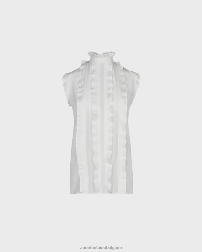 Anne Fontaine vrouwen vinny blouse zijden blouse met kapmouwen en accordeonplooien kleding wit 06TRT176