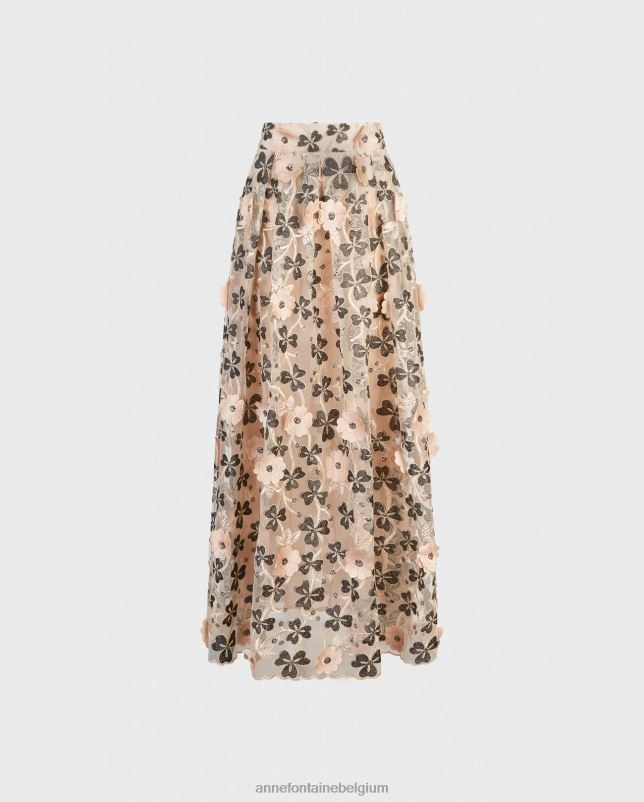 Anne Fontaine vrouwen bikendi rok doorlopende rok in nude kleur met 3D-bloemmotief kleding zwart 06TRT392