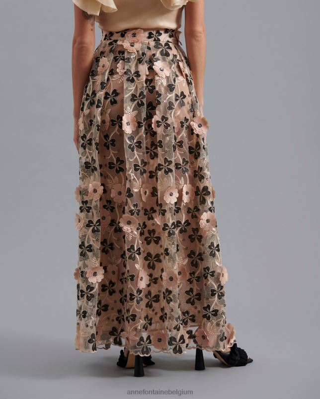 Anne Fontaine vrouwen bikendi rok doorlopende rok in nude kleur met 3D-bloemmotief kleding zwart 06TRT392