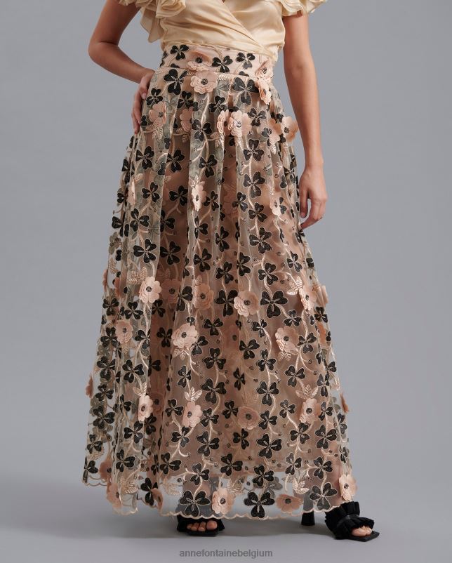 Anne Fontaine vrouwen bikendi rok doorlopende rok in nude kleur met 3D-bloemmotief kleding zwart 06TRT392