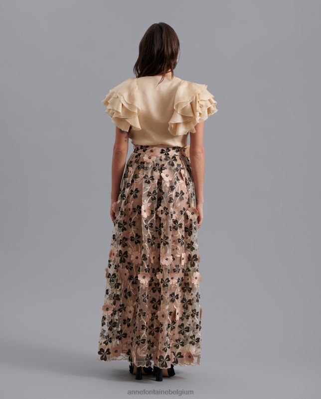 Anne Fontaine vrouwen bikendi rok doorlopende rok in nude kleur met 3D-bloemmotief kleding zwart 06TRT392
