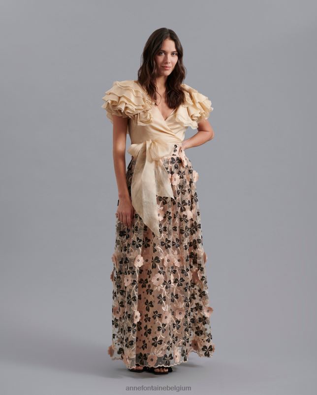 Anne Fontaine vrouwen bikendi rok doorlopende rok in nude kleur met 3D-bloemmotief kleding zwart 06TRT392