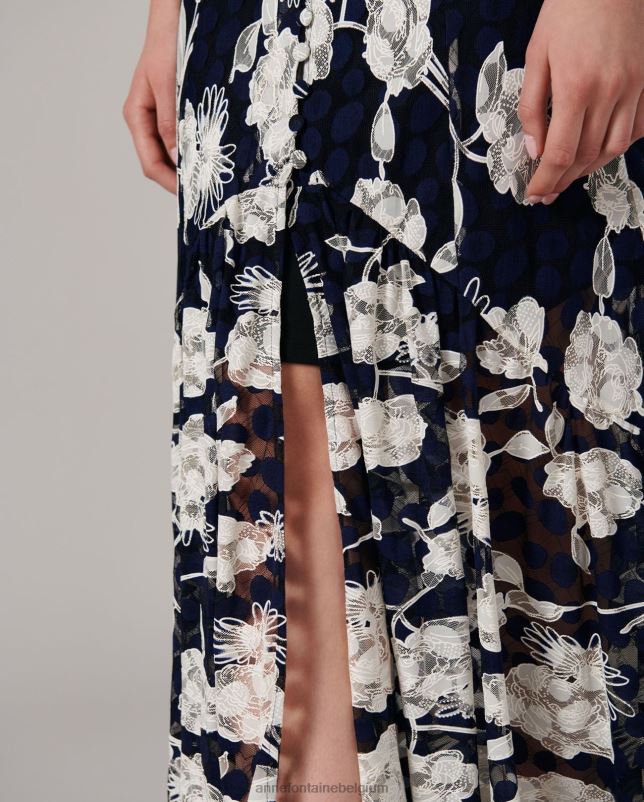 Anne Fontaine vrouwen chamarok en kanten bloemenrok met split kleding wit Blauw 06TRT342