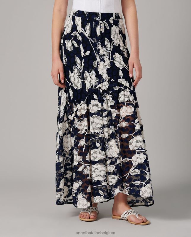 Anne Fontaine vrouwen chamarok en kanten bloemenrok met split kleding wit Blauw 06TRT342