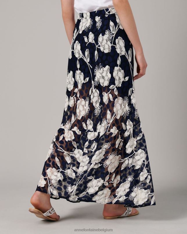 Anne Fontaine vrouwen chamarok en kanten bloemenrok met split kleding wit Blauw 06TRT342