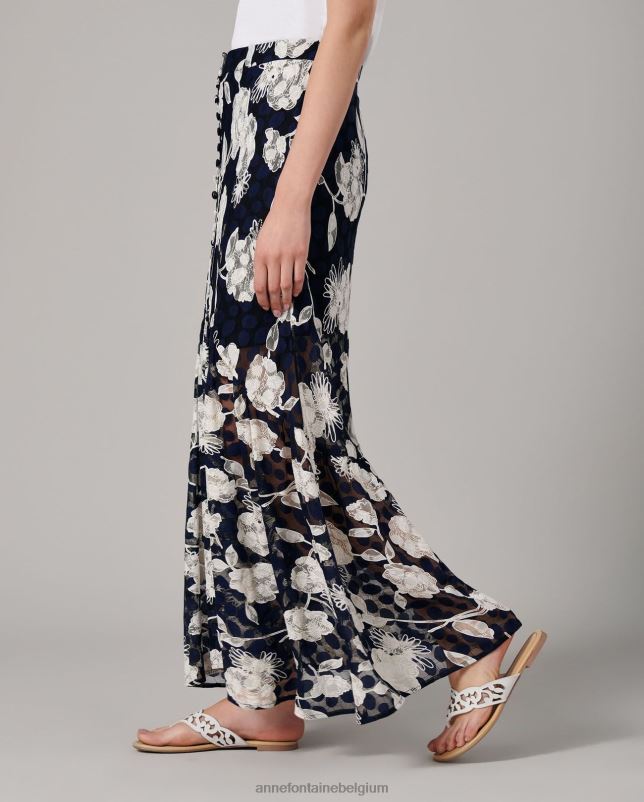 Anne Fontaine vrouwen chamarok en kanten bloemenrok met split kleding wit Blauw 06TRT342