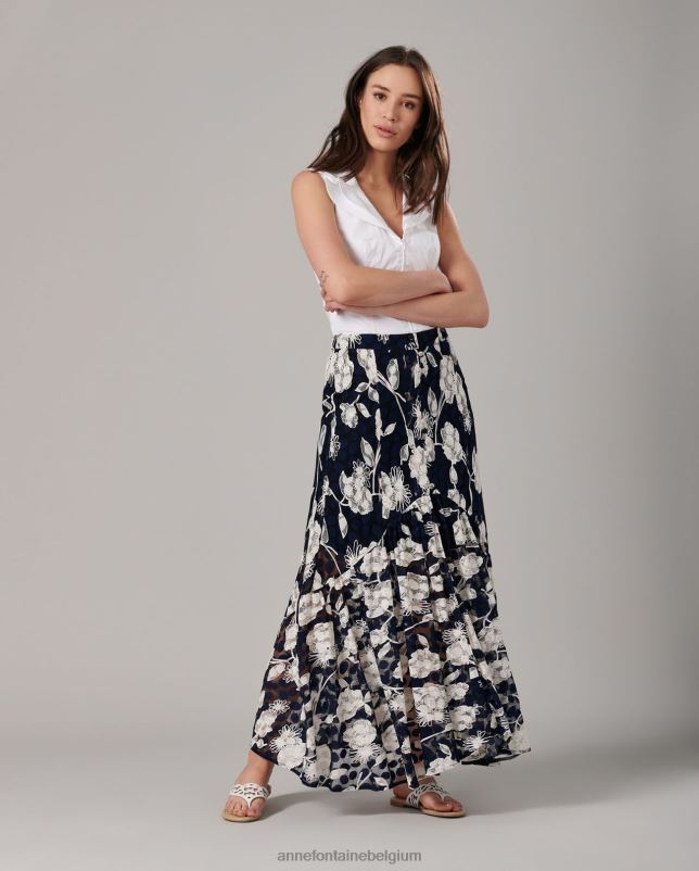 Anne Fontaine vrouwen chamarok en kanten bloemenrok met split kleding wit Blauw 06TRT342