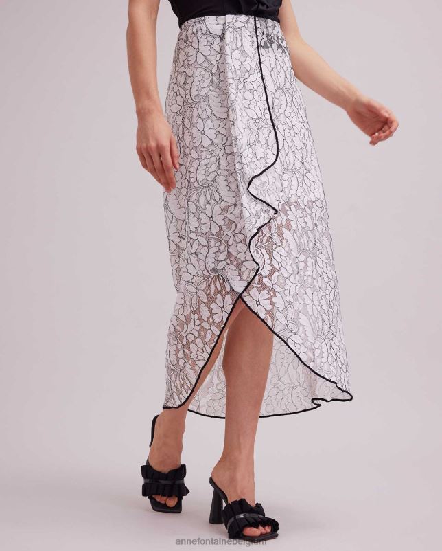 Anne Fontaine vrouwen cogolin rok kanten rok met contrasterende bies en uitlopende ruches kleding zwart wit 06TRT386