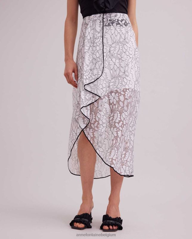 Anne Fontaine vrouwen cogolin rok kanten rok met contrasterende bies en uitlopende ruches kleding zwart wit 06TRT386