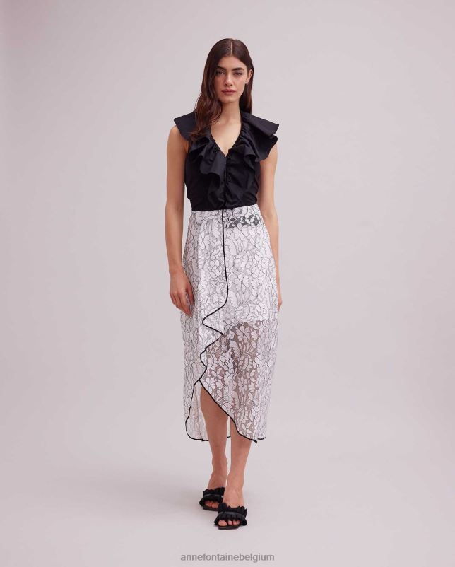 Anne Fontaine vrouwen cogolin rok kanten rok met contrasterende bies en uitlopende ruches kleding zwart wit 06TRT386