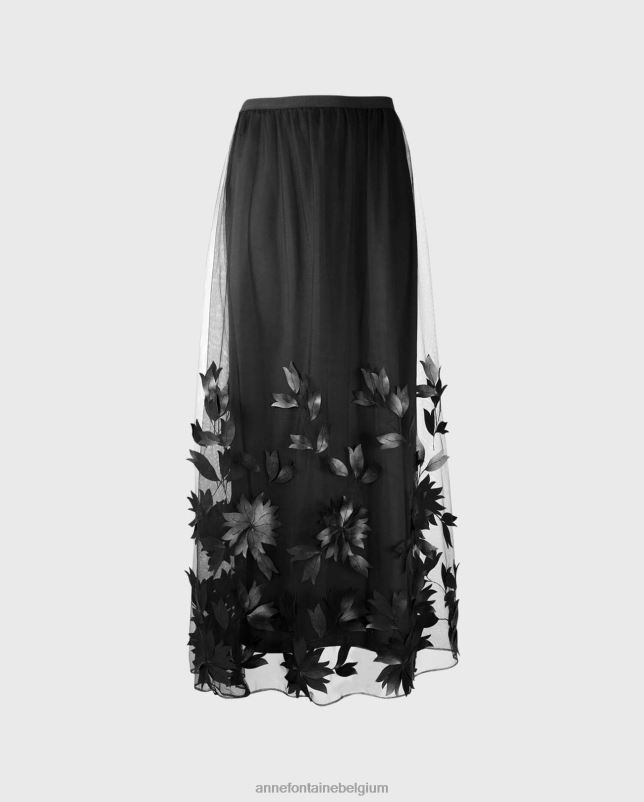 Anne Fontaine vrouwen enid rok tule rok met geborduurde bloemen kleding zwart 06TRT374