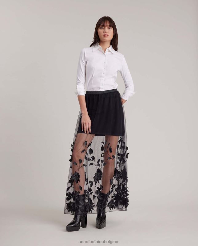 Anne Fontaine vrouwen enid rok tule rok met geborduurde bloemen kleding zwart 06TRT374