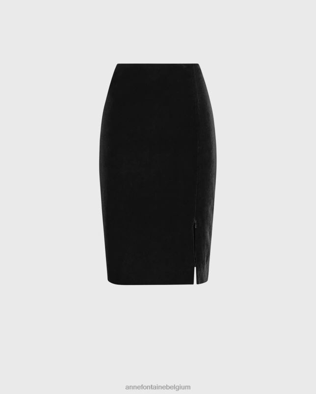 Anne Fontaine vrouwen etoile rok Fluwelen kokerrok aan de voorkant met split aan de voorkant met ritssluiting kleding zwart 06TRT348