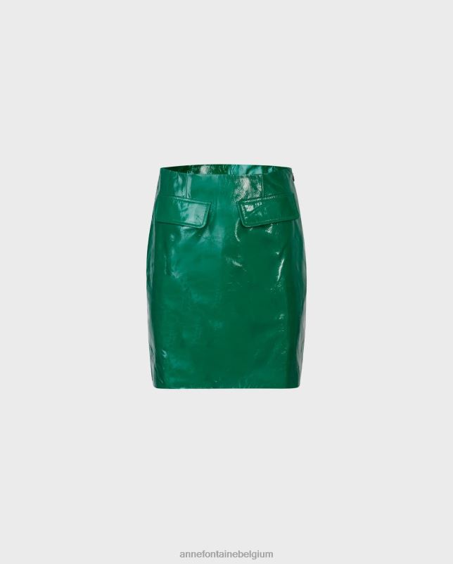 Anne Fontaine vrouwen femina rok lakleren minirok met klepzakken aan de voorkant kleding groente 06TRT366