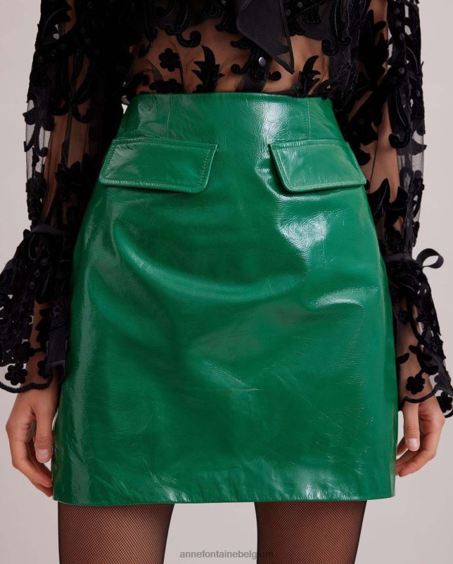 Anne Fontaine vrouwen femina rok lakleren minirok met klepzakken aan de voorkant kleding groente 06TRT366