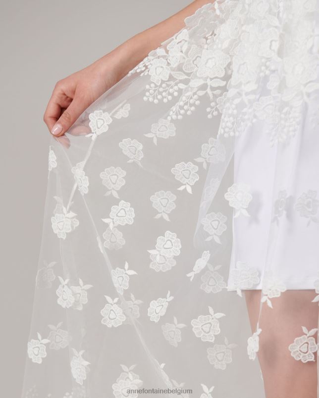 Anne Fontaine vrouwen geklede rok vloer-grazen tule rok met geborduurde bloemen kleding wit 06TRT354