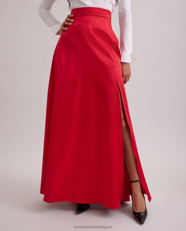 Anne Fontaine vrouwen joyce rok satijnen maxirok met hoge open split kleding rood 06TRT368