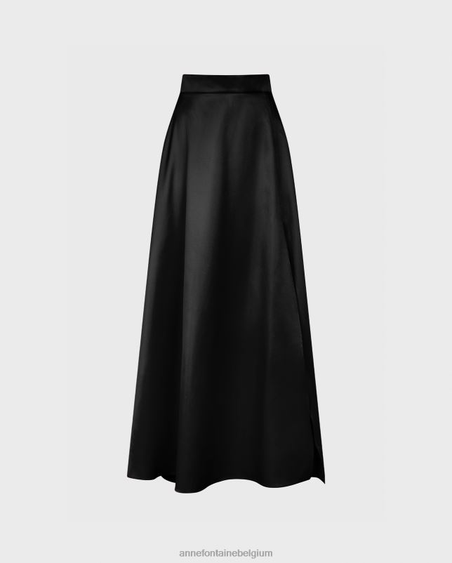 Anne Fontaine vrouwen joyce rok satijnen maxirok met hoge open split kleding zwart 06TRT358
