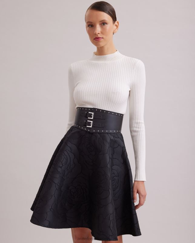 Anne Fontaine vrouwen komedierok jacquard cirkelrok met geborduurd rozenpatroon kleding zwart 06TRT393