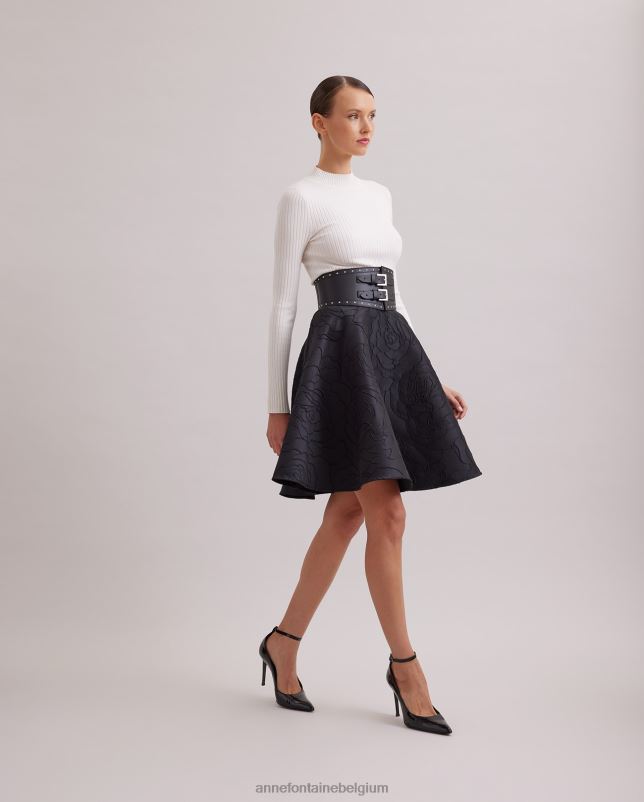 Anne Fontaine vrouwen komedierok jacquard cirkelrok met geborduurd rozenpatroon kleding zwart 06TRT393