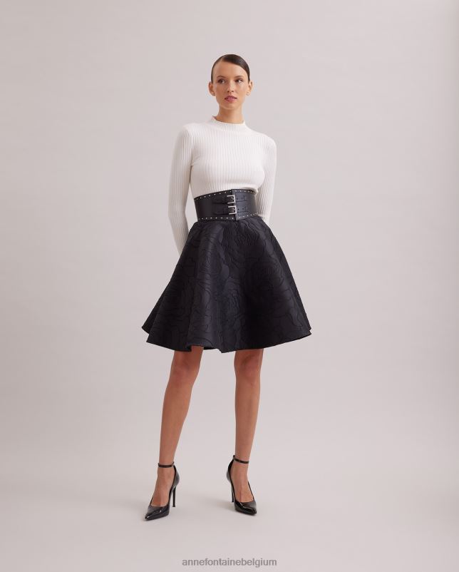 Anne Fontaine vrouwen komedierok jacquard cirkelrok met geborduurd rozenpatroon kleding zwart 06TRT393