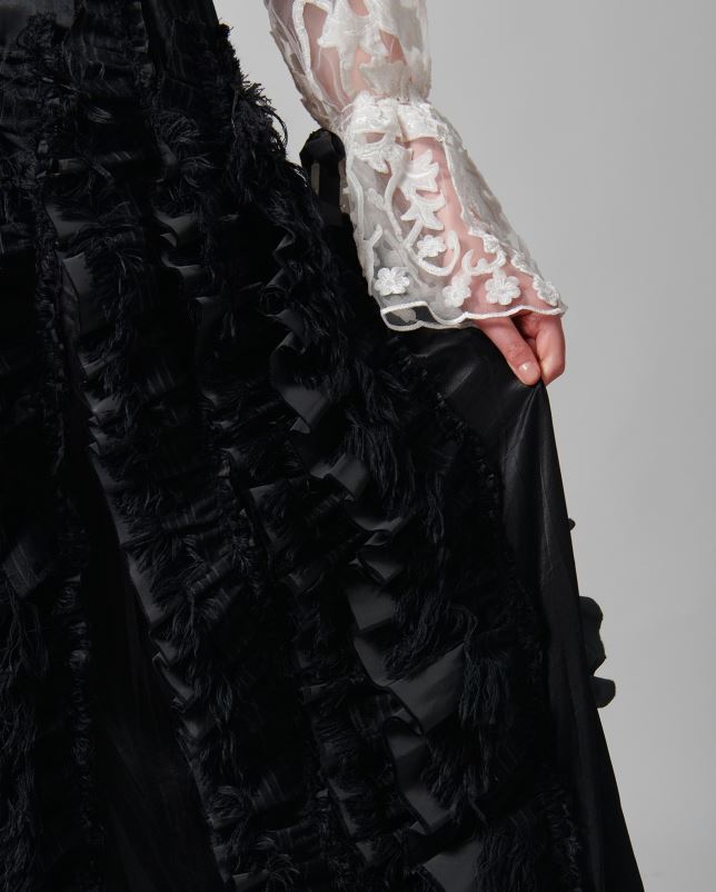 Anne Fontaine vrouwen lanielle rok ambachtelijk vervaardigde satijnen rok met verticaal vloeiende ruches kleding zwart 06TRT380