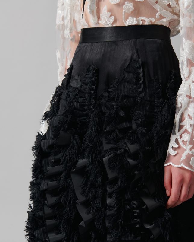 Anne Fontaine vrouwen lanielle rok ambachtelijk vervaardigde satijnen rok met verticaal vloeiende ruches kleding zwart 06TRT380