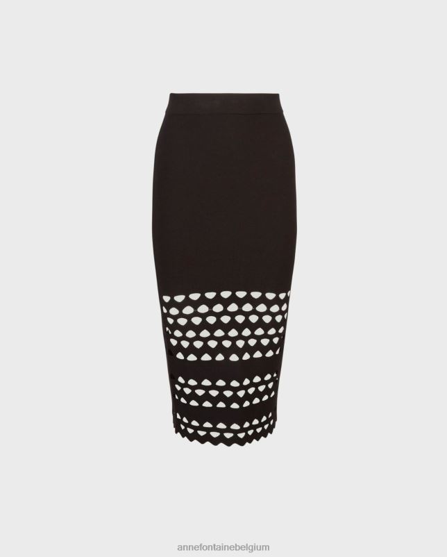 Anne Fontaine vrouwen lithorok, gebreide rok met uitgesneden details kleding zwart 06TRT330