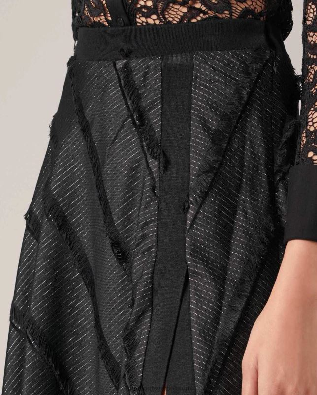 Anne Fontaine vrouwen locustelrok, ​​midi-lange jacquardrok met diagonale gelaagde franje kleding zwart 06TRT373
