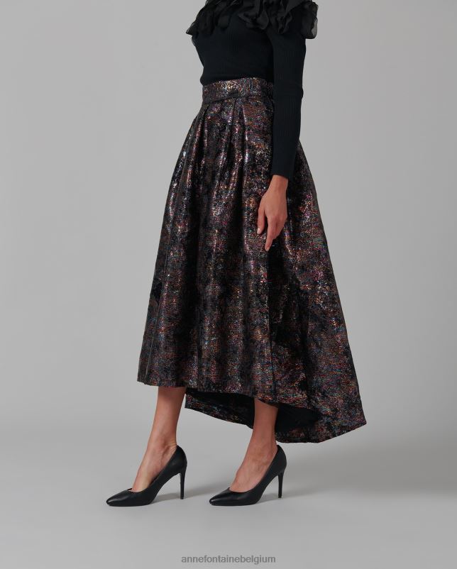 Anne Fontaine vrouwen lopielle rok metallic jacquardgeweven rok met volumineuze body kleding zwart 06TRT379
