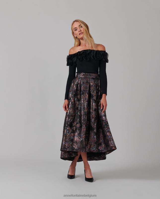 Anne Fontaine vrouwen lopielle rok metallic jacquardgeweven rok met volumineuze body kleding zwart 06TRT379